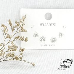 گوشواره نقره 3تایی عیار925 طرح گل کد 15017