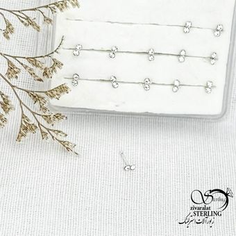 پیرسینگ بینی نگین دوتایی نقره 925 عیار کد 15042