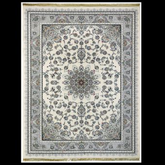 فرش نگین مشهد 1500شانه تراکم 4500 کد 1508 رنگ  کرم نقره ای ارسال رایگان درب منزل + تضمین اصالت
