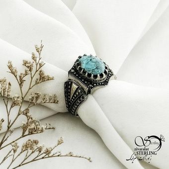 انگشتر فیروزه نقره مردانه کد 15108