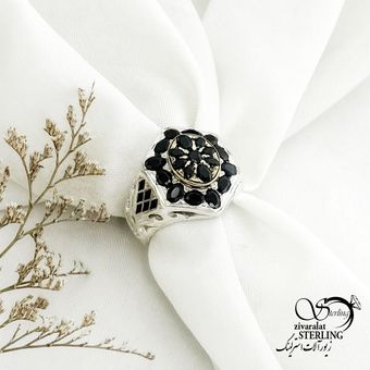 انگشتر کله برنجی نقره ایتالیا با یاقوت کبود کد 15118