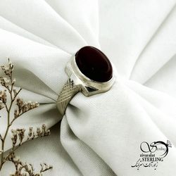 انگشتر عقیق قرمز نقره 925 عیار کد 15124