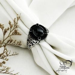 انگشتر نقره ایتالیا با سنگ اونیکس کد 15132