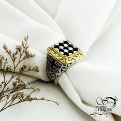 انگشتر کله برنجی با یاقوت کبود نقره ایتالیا کد 15173