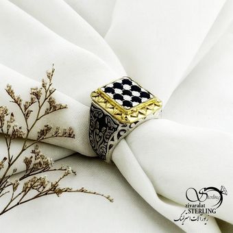 انگشتر کله برنجی با یاقوت کبود نقره ایتالیا کد 15173