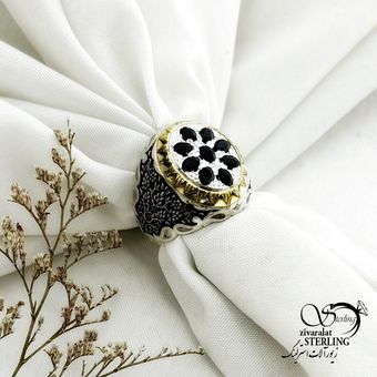 انگشتر کله برنجی نقره با یاقوت کبود کد 15179