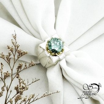 انگشتر نقره سنگ موزانایت نقره ایتالیا کد 15186