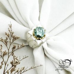 انگشتر نقره سنگ موزانایت نقره ایتالیا کد 15186