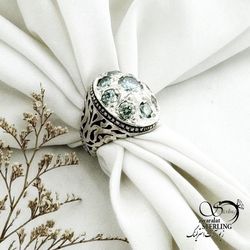 انگشتر نقره رکاب شبکه سنگ موزانایت کد 15190