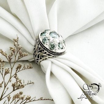 انگشتر نقره رکاب شبکه سنگ موزانایت کد 15190