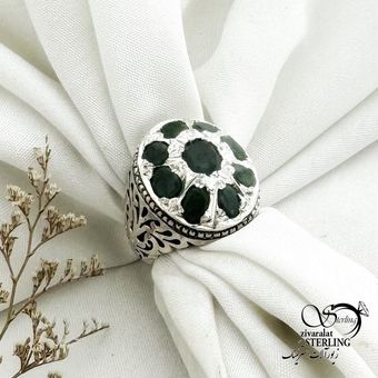 انگشتر نقره رکاب شبکه سنگ زمرد کد 15192