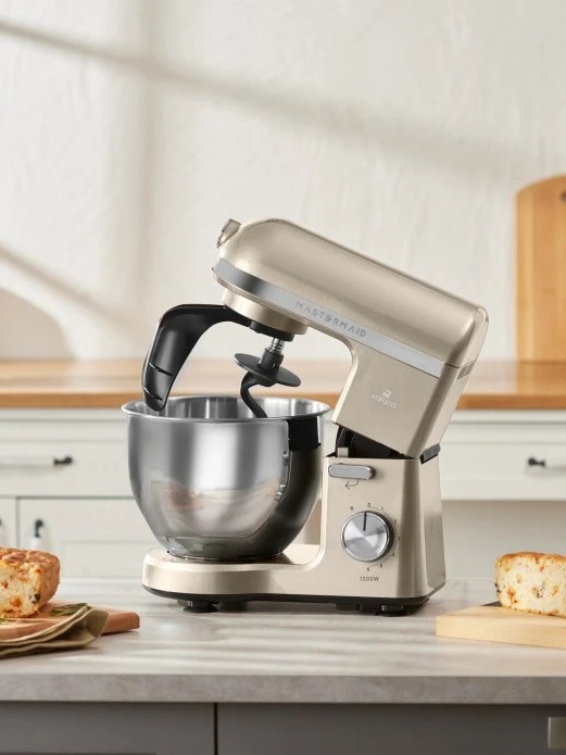 همزن (میکسر) و خمیرزن دو بازویی کاراجا ترکیه ای اورجینال مسترمید شف پرو  بژ روشن 1500 وات 5 لیتر Karaca Mastermaid Chef Pro