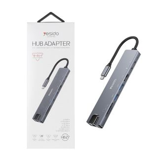 هاب 8 پورت Yesido Type-C مدل HB27 - خاکستری