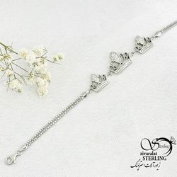 دستبند نقره 925 عیار طرح تاج کد 15492
