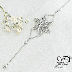 دستبند نقره جواهری طرح گل کد 15495