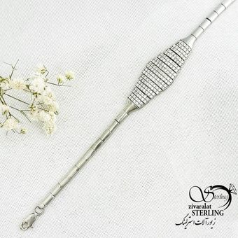 دستبند نقره جواهری نگین دار عیار925 کد 15496