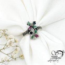 انگشتر نقره سنگ یاقوت سرخ عیار925 کد 15635