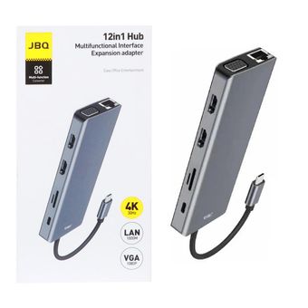 هاب 12 پورت JBQ Type-C مدل HD-1201 - خاکستری (گارانتی یکساله رصاصی)