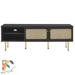 "میز تلویزیون مدرنKardia-black ترکیب چوب و حصیر بامبو، دارای 2 کشو و 2 قفسه با درب"