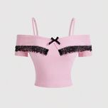 کراپ یقه قایقی گیپور دار آستین کوتاه