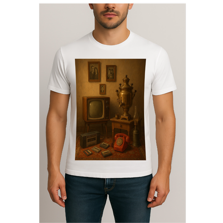 تیشرت سفید مدل خاطره با طرح وسایل قدیمی ایرانی