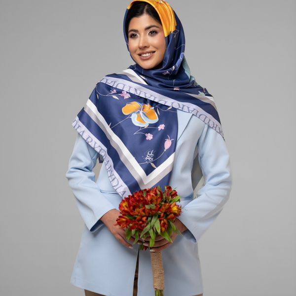 روسری طرح بنفشه ایرانی تیره