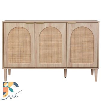 "کنسول مینیمال و مدرن paladium طراحی چوب و حصیر، دارای 3 قفسه بزرگ"