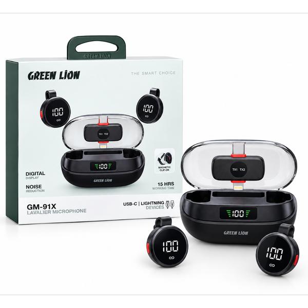 میکروفن یقه ای گرین لاین GM-91X | بی سیم USB-C و Lightning