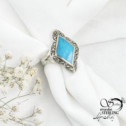 انگشتر زنانه نقره 925 سیاه قلم طرح فیروزه کد 16794