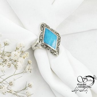 انگشتر زنانه نقره 925 سیاه قلم طرح فیروزه کد 16794