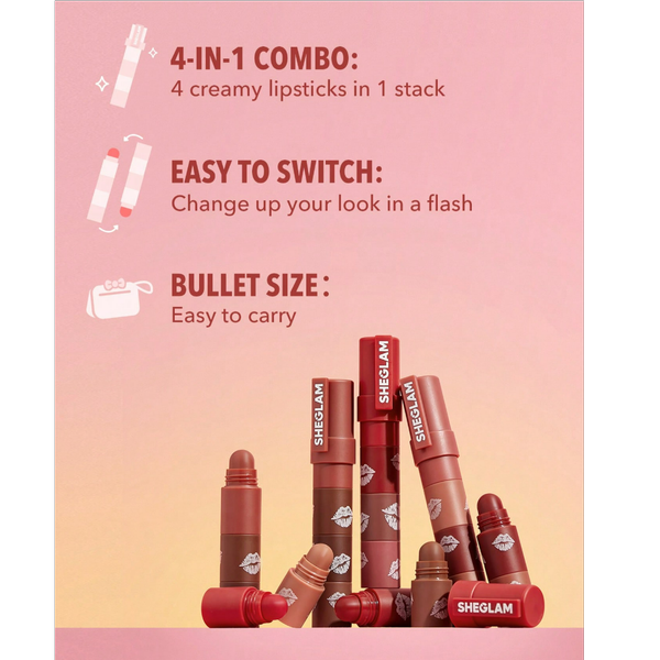 رژ لب جامد 4 طبقه شیگلم | SHEGLAM Multi-Layer Lipstick Stack