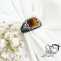 انگشتر نقره ترک سنگ چشم ببر کد 16910