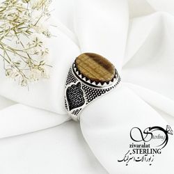 انگشتر نقره ترک با سنگ چشم ببر کد 16924
