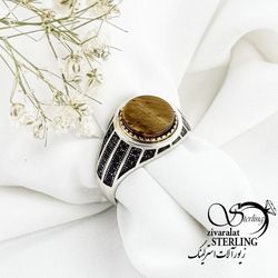 انگشتر نقره ساخت ترکیه سنگ چشم ببر کد 16995