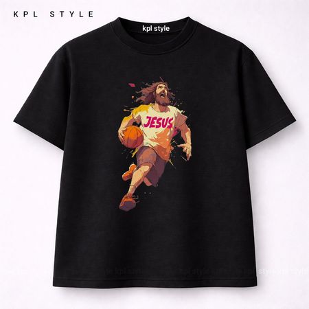 تیشرت باکسی 100٪ پنبه با طرح بسکتبال | رنگ ثابت | کد 1475