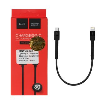 کابل شارژ PD و فست 30 سانتی پاوربانک Type-C To Lightning مدل X-15 20W - مشکی - DST (گارانتی شش ماهه)