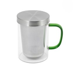 لیوان دمنوش پیرکس فیلتر استیل درب استیل وارداتی