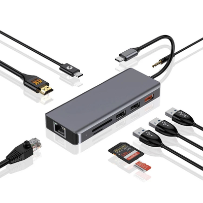 هاب 9 پورت پرودو Porodo 9in1 4K HDMI Ethernet USB-C Hub PD توان 100 وات