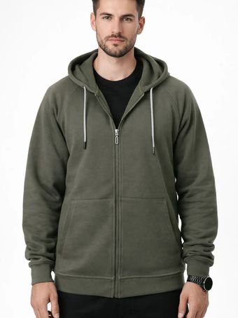 هودی مردانه زیپ‌دار نخی رنگ سبز زیتونی سیر 1721