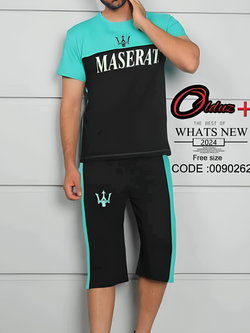 ست لباس راحتی مردانه ست تیشرت و شلوارک مردانه طرح maserati
