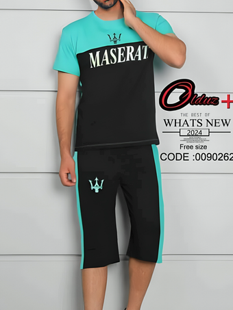 ست لباس راحتی مردانه ست تیشرت و شلوارک مردانه طرح maserati