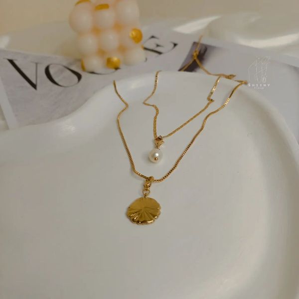 گردنبند دولاین مروارید و پلاک