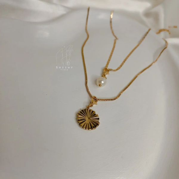 گردنبند دولاین مروارید و پلاک