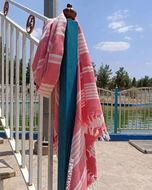 حوله حمام دستباف ریسما با طراحی سفارشی در دو رنگبندی آبی و قرمز - شماره 65/01