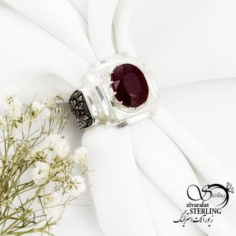 انگشتر نقره یاقوت سرخ سیاه قلم کد 17277