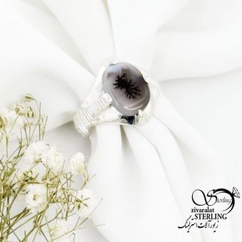 انگشتر دست ساز نقره سنگ شجر رکاب چهارچنگ کد 17279