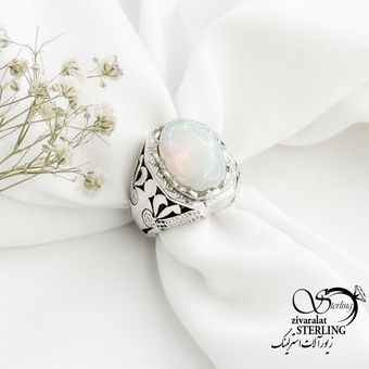 انگشتر نقره سنگ اوپال سفید رکاب دستساز کد 17282