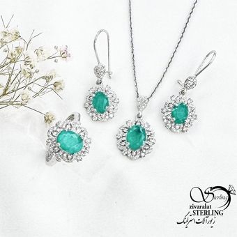 نیمست نقره نگین سبز نقره ایتالیا کد 17292