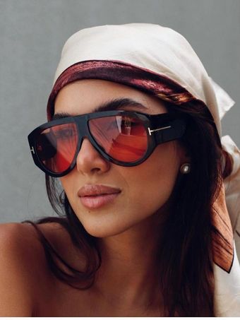 عینک آفتابی زنانه دید در شب و روز تام فورد طرح مربعی گرد قرمز