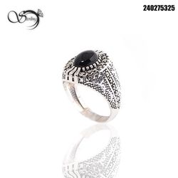 انگشتر نقره مردانه با سنگ عقیق مشکی کد 1738